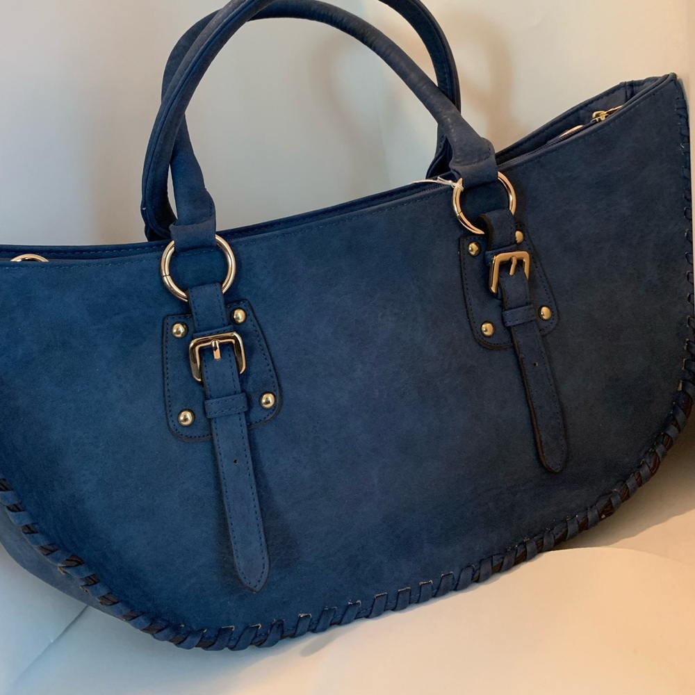 large brushed navy suede purse